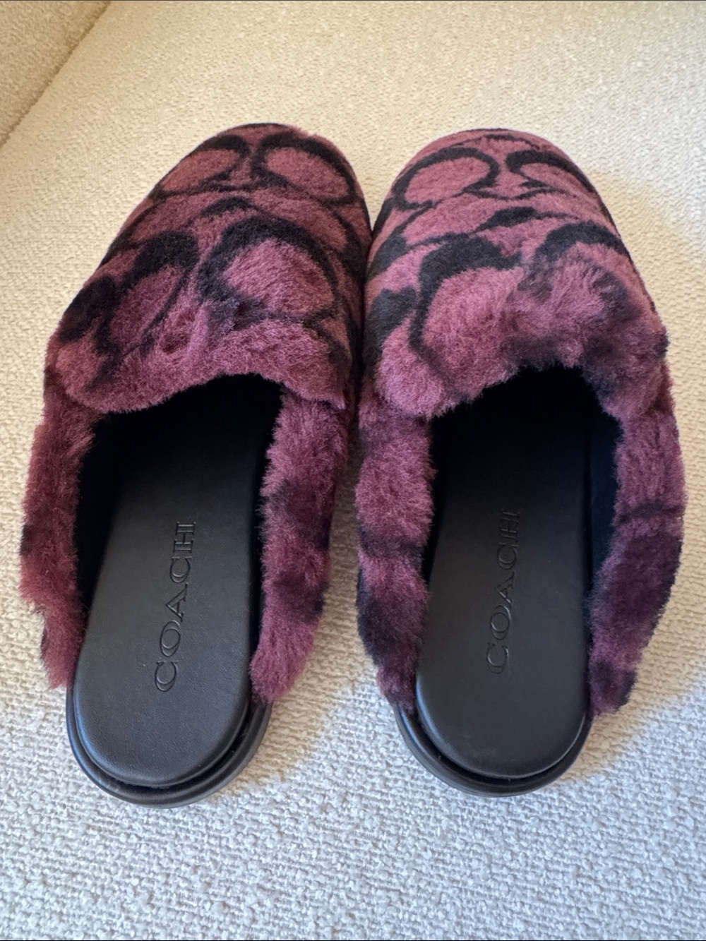 Coach Burgundy and Black Shearling Logo Sole Flats/slippers. NWT - Picture 3 of 5